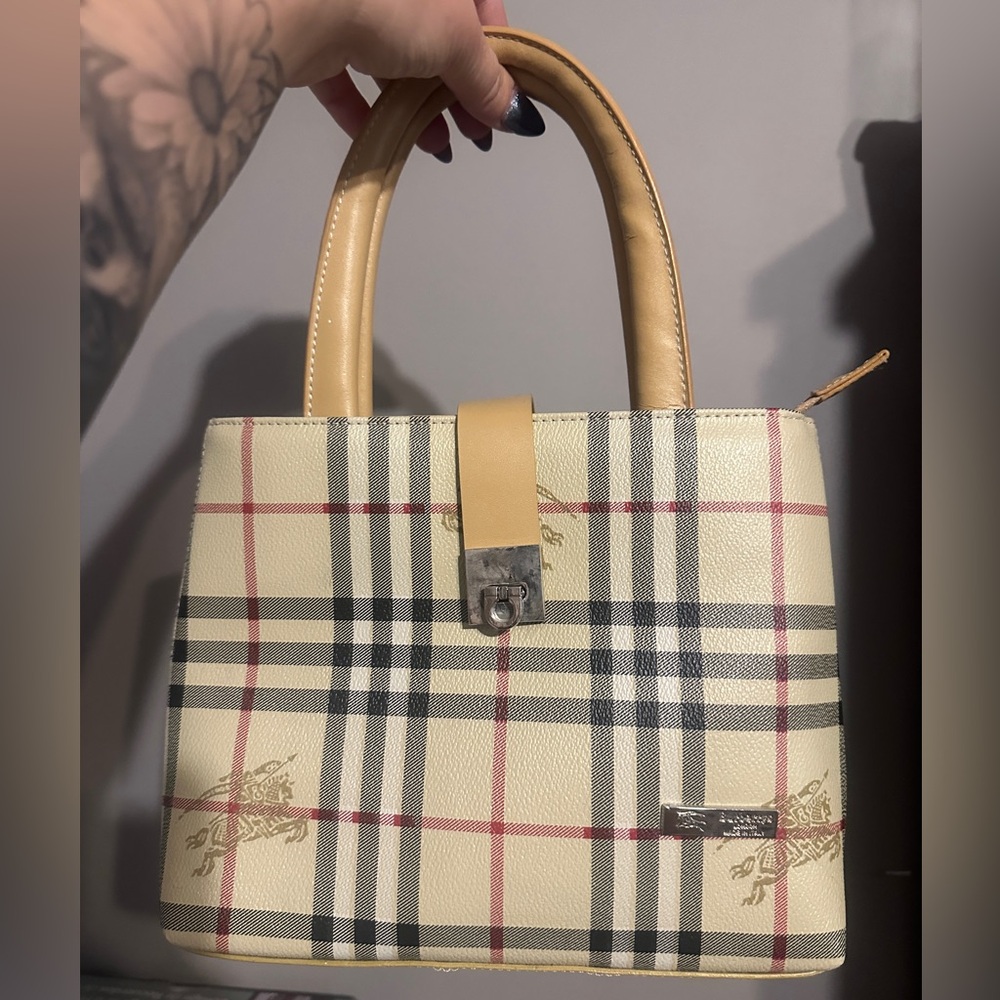 Burberry Beige and Black Plaid Handbag